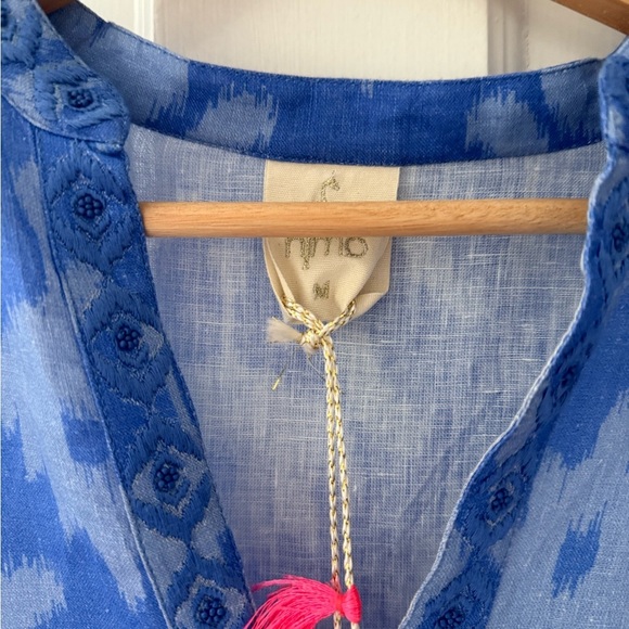 Nemo with Love Sapphire Short Kaftan Dress Ikat Blue $278 NWT Medium Tuckernuck - Picture 6 of 9